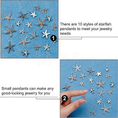 Tibetan Style Alloy Starfish/Sea Stars Shape Pendants TIBEP-PH0001-14AS-RS-1