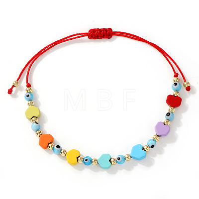 Synthetic Turquoise Heart & Glass Evil Eye Link Bracelets IQ8070-1