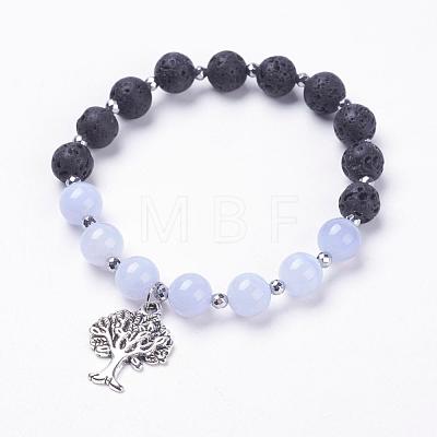 Natural Lava Rock Beads Charm Bracelets BJEW-JB03369-1