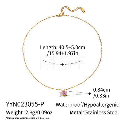 Square Cubic Zirconia Pendant Necklaces with 304 Stainless Steel Real 18K Gold Plated Cable Chains for Women DB6787-3-1
