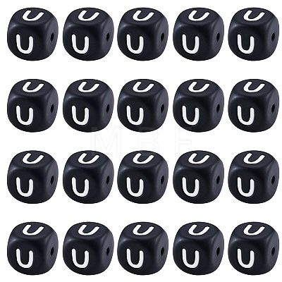 20Pcs Black Cube Letter Silicone Beads 12x12x12mm Square Dice Alphabet Beads with 2mm Hole Spacer Loose Letter Beads for Bracelet Necklace Jewelry Making JX433U-1