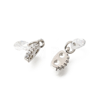 Brass 2-Loop Oval Spacer Bars with Clear Teardrop Cubic Zirconia Tassel KK-Z156-07P-1