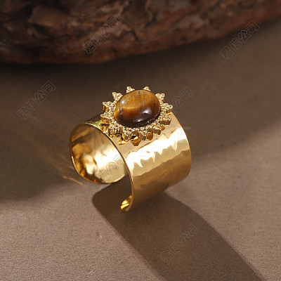 Oval Natural Tiger Eye Finger Rings WG460C0-02-1