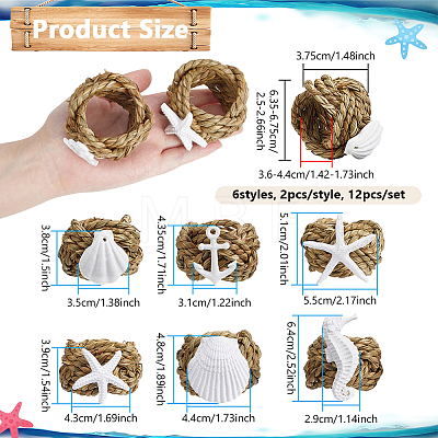 12Pcs 6 Styles Grass Napkin Rings AJEW-NB00025-1