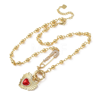 Mother's Day Brass Micro Pave Clear Cubic Zirconia Enamel Red Sacred Heart Mama Pendant Necklaces for Women NJEW-A071-12A-G-1