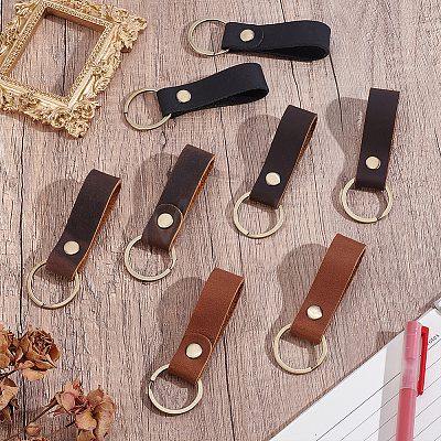 8Pcs 4 Colors Rectangle Cowhide Keychians KEYC-ME0001-20-1