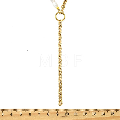 304 Stainless Steel Cable Chain Tassel Natural Pearl Rice Beaded Lariat Necklaces NJEW-JN06218-1