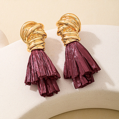 Alloy & Raffia Tassel Stud Earrings FS-WG3975A-01-1