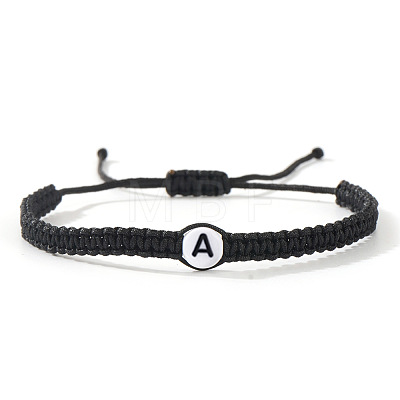 Flat Round with Letter Pattern Resin Beads Braided Bead Bracelets FS-WG43323-01-1