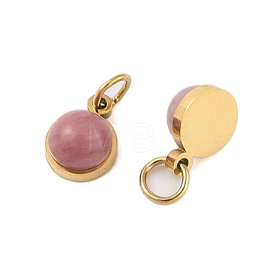 Natural Rhodonite Half Round Charms with Jump Ring STAS-A097-05G-03-1