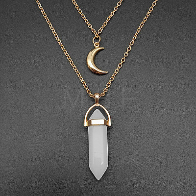 Natural White Jade Cone Pendant Double Layer Necklace UX9990-29-1