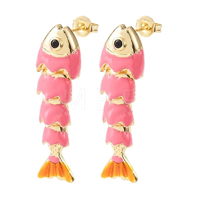 Fish Brass Micro Pave Cubic Zirconia Dangle Stud Earrings EJEW-C174-05G-1