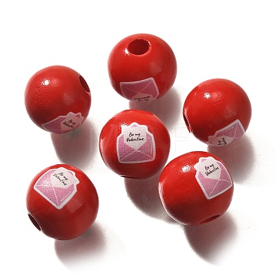 Valentine's Day Element Printed Wood Beads WOOD-R002-01-18-1