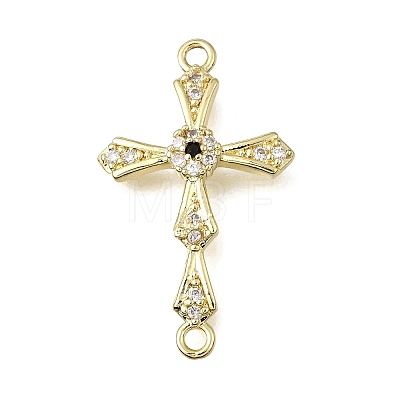 Religion Brass Micro Pave Clear Cubic Zirconia Connector Charms KK-G602-07G-09-1