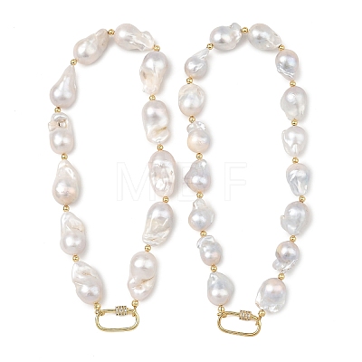 Natural Baroque Keshi Pearl Nuggets Beaded Necklaces NJEW-JN06511-1