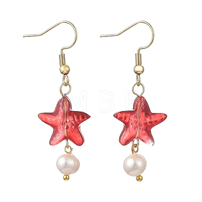 Glass & Natural Freshwater Pearl & 304 Stainless Steel Dangle Earrings EJEW-JE07365-1