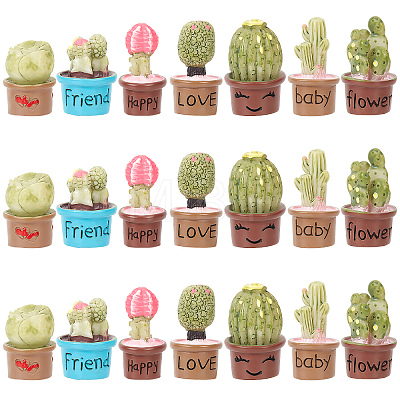 21Pcs 7 Style Resin Mini Cactus Bonsai Display Decorations AJEW-CP0005-41-1