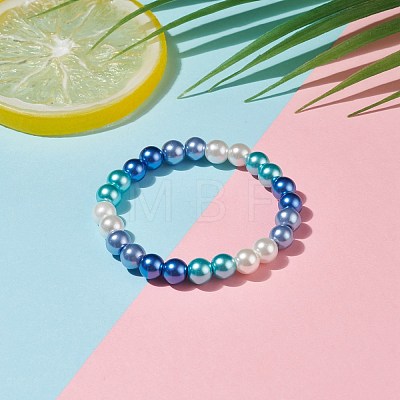 Glass Pearl Round Beaded Stretch Bracelet for Women BJEW-JB08532-1
