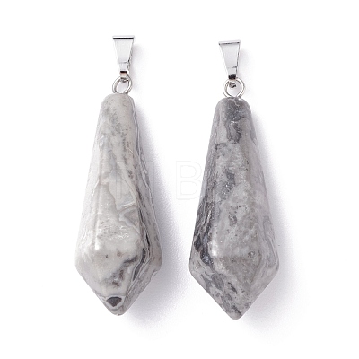 Natural Map Stone Pointed Pendants G-I314-02P-09-1