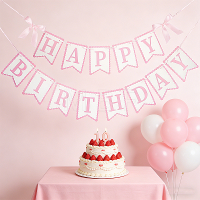 Word Happy Birthday Paper Card & Satin Bowknot Hanging Banners FEPA-WH0008-002-1