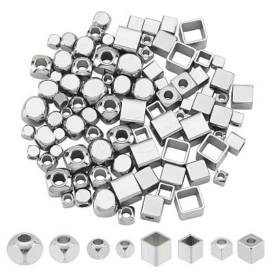 96Pcs 8 Style 304 Stainless Steel Beads STAS-DC0005-74-1