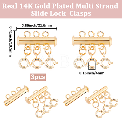 3Pcs 3 Holes Brass Slide Lock Clasps KK-BBC0027-60B-1