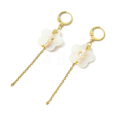 Natural Cultured Freshwater Pearl & Natural Freshwater Shell Earrings for Women EJEW-JE07275-1