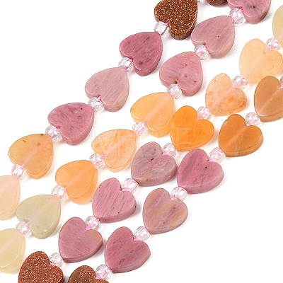 Natural Rose Quartz & Cherry Quartz Glass & Rhodonite & Crazy Agate & Synthetic Goldstone Beads Strands G-F811-A05-02-1