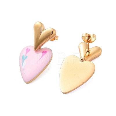 Ion Plating(IP) 304 Stainless Steel Heart Stud Earrings EJEW-A114-09G-02-1