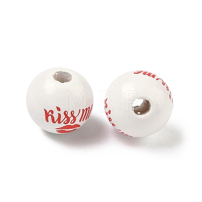 Valentine's Day Spray Painted & Printed Wood European Beads WOOD-L023-03G-1