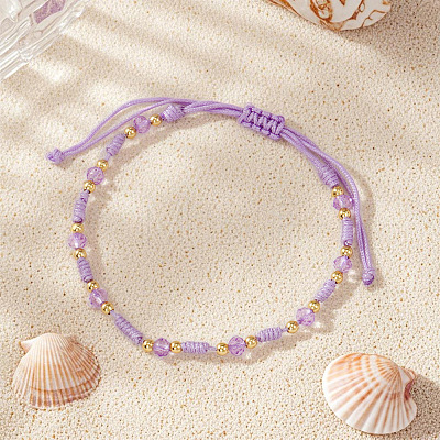 Glass & Brass Beads Braided Bead Bracelets ZQ2730-1