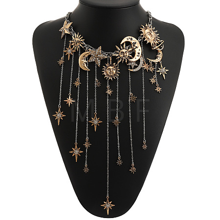 Alloy Crystal Rhinestone Moon & Star Fringe Statement Choker Necklaces WG41910-01-1