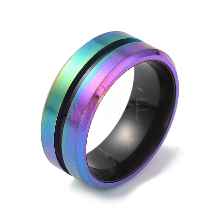 304 Stainless Steel Grooved Finger Ring for Men Women RJEW-WH0011-09B-MC-1