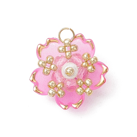 Handmade Glass Seed Beaded Sakura Pendants PALLOY-MZ00763-02-1