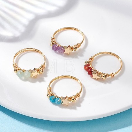 4Pcs 4 Styles Natural Gemstone Finger Rings RJEW-TA00226-1