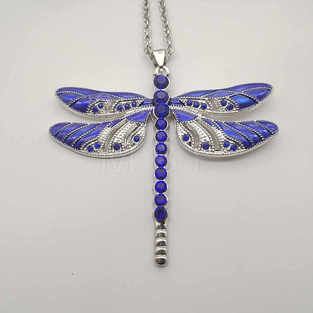 Vintage Luxury Zinc Alloy Crystal Rhinestone Dragonfly Pendant Necklaces with Enamle UK1474-2-1
