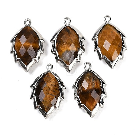 Natural Tiger Eye Faceted Leaf Pendants G-I375-04P-26-1