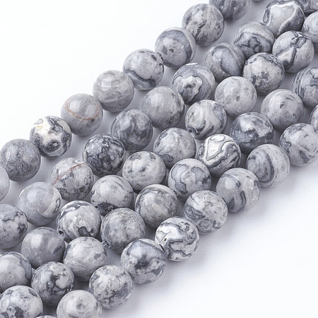 Natural Map Stone/Picasso Stone/Picasso Jasper Beads Strands G-G047-6mm-1