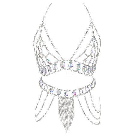 1Pc Alloy with Acrylic Chest Chains and 1Pc Skirt Waist Belly Body Chain for Sexy Bikini AJEW-GA0010-47-1