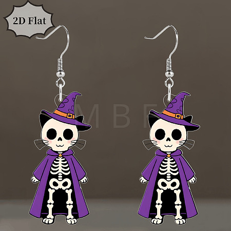 Cat Shape with Skeleton Acrylic Dangle Earrings FS-WG9EDFB-01-1