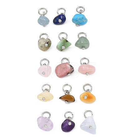 15Pcs Natural & Synthetic Gemstone Pendants PALLOY-JF05357-02-1