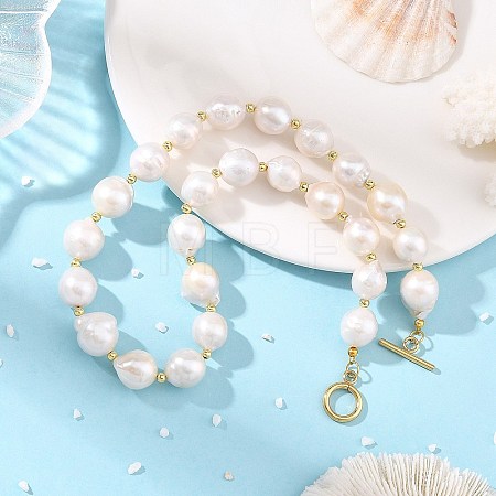 Natural Baroque Pearl Keshi Pearl Potato Beaded Necklaces NJEW-JN06485-1