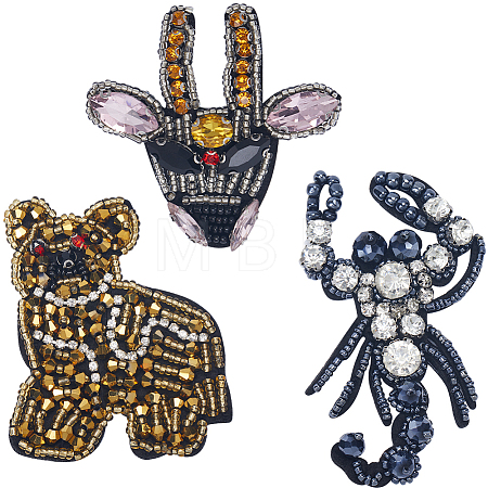 3Pcs 3 Styles Animal Rhinestone Ornament Accessories PATC-GF0001-44-1