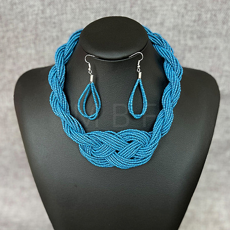 Bohemian Style Glass Seed Beaded Multilayer Necklaces & Teardrop Dangle Earrings Sets WGC6644-02-1