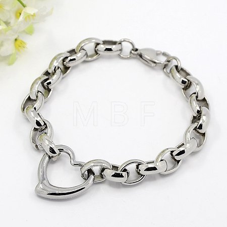 Tarnish Resistant Fashionable 304 Stainless Steel Heart Link Bracelets BJEW-G423-10-1