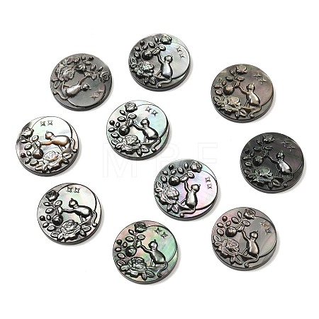 Natural Black Lip Shell Carved Cabochons SSHEL-B006-01B-C-1