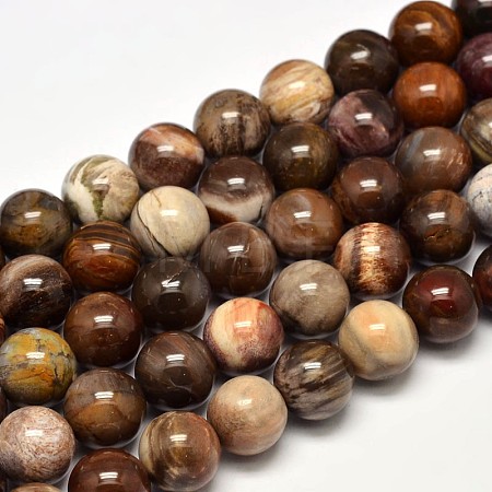 Natural Petrified Wood Round Bead Strands X-G-F266-08-12mm-1