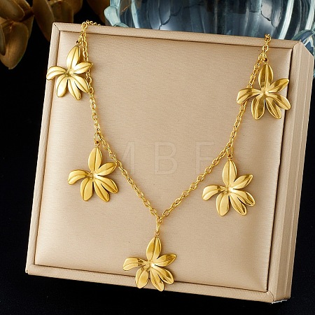304 Stainless Steel Flower Multi Pendant Bib Necklaces for Women WG4B855-01-1