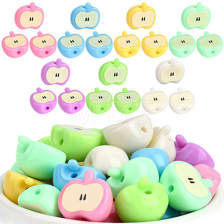 35Pcs Printed Opaque Acrylic Beads RESI-PA0001-51-1