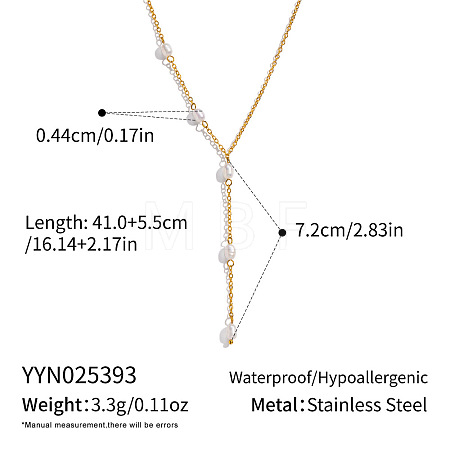 Elegant 304 Stainless Steel & Natural Freshwater Pearl Rice Link Chain Y Necklaces for Women EH4993-1